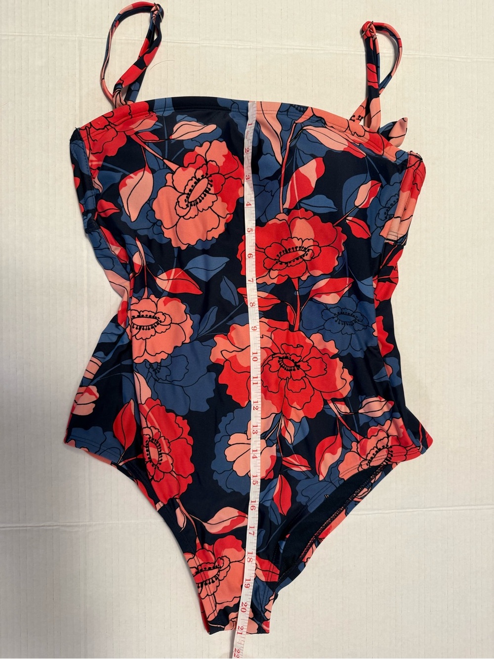 Kona Sol Floral One Piece Swimsuit Navy Coral Pink Tummy Control Removable Strap - Picture 8 of 10